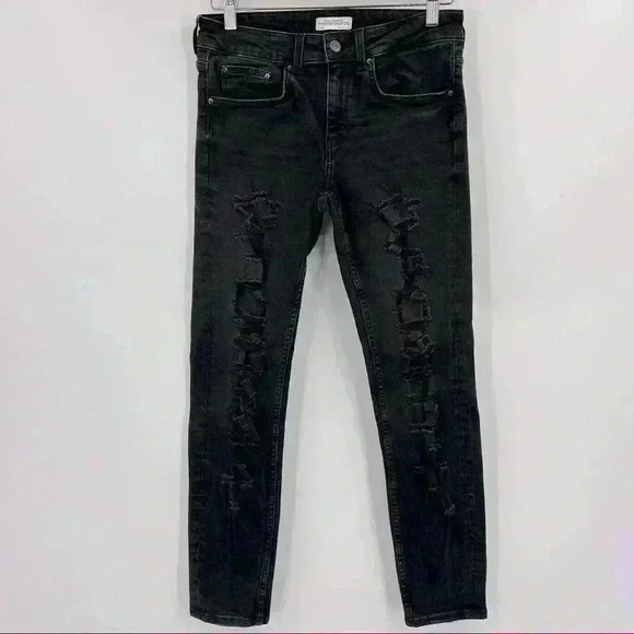 Zara Woman Premium Denim Black Skinny Distressed Jeans Size 8 - Picture 3 of 12